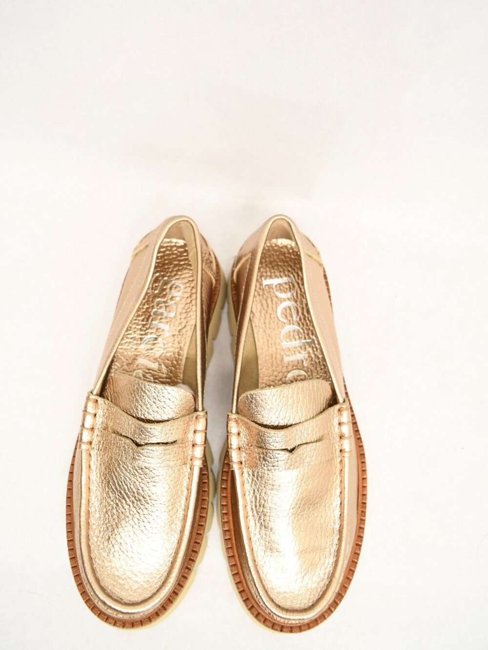 $650 Pedro Garcia Sebas Lug Penny Loafer CHUNKY WHITE GOLD LEATHER 37.5 (DB16) - Picture 3 of 7